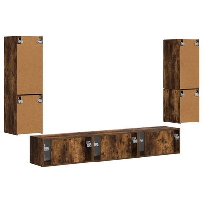 Tv-Meubelset Wandgemonteerd 4 Pcs Bewerkt Hout Gerookt eiken