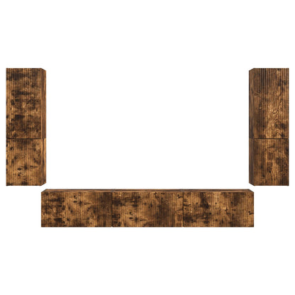 Tv-Meubelset Wandgemonteerd 4 Pcs Bewerkt Hout Gerookt eiken