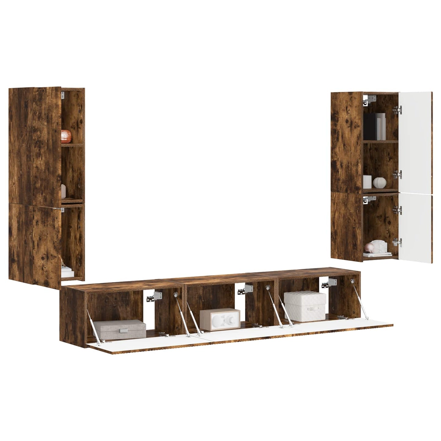 Tv-Meubelset Wandgemonteerd 4 Pcs Bewerkt Hout Gerookt eiken