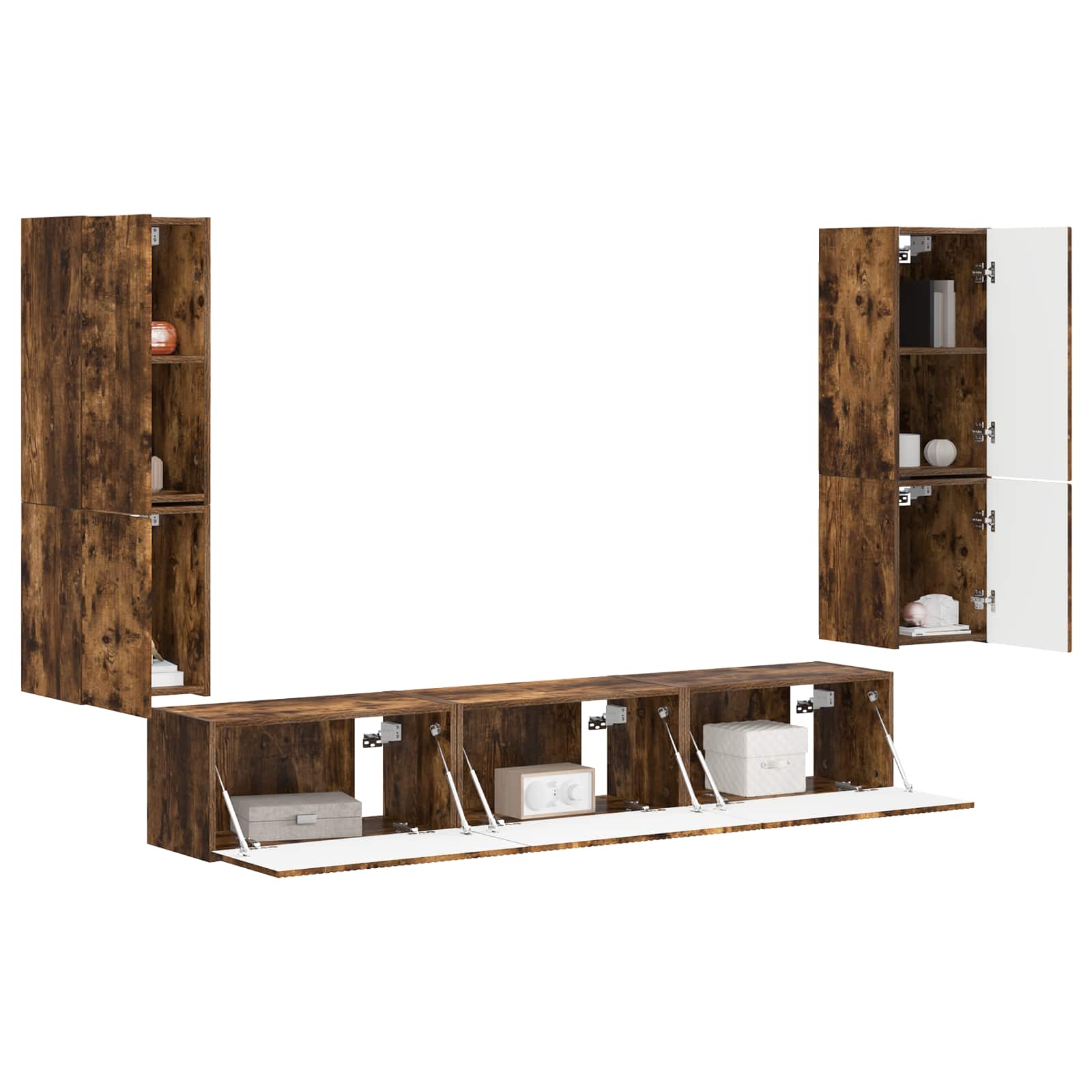 Tv-Meubelset Wandgemonteerd 4 Pcs Bewerkt Hout Gerookt eiken