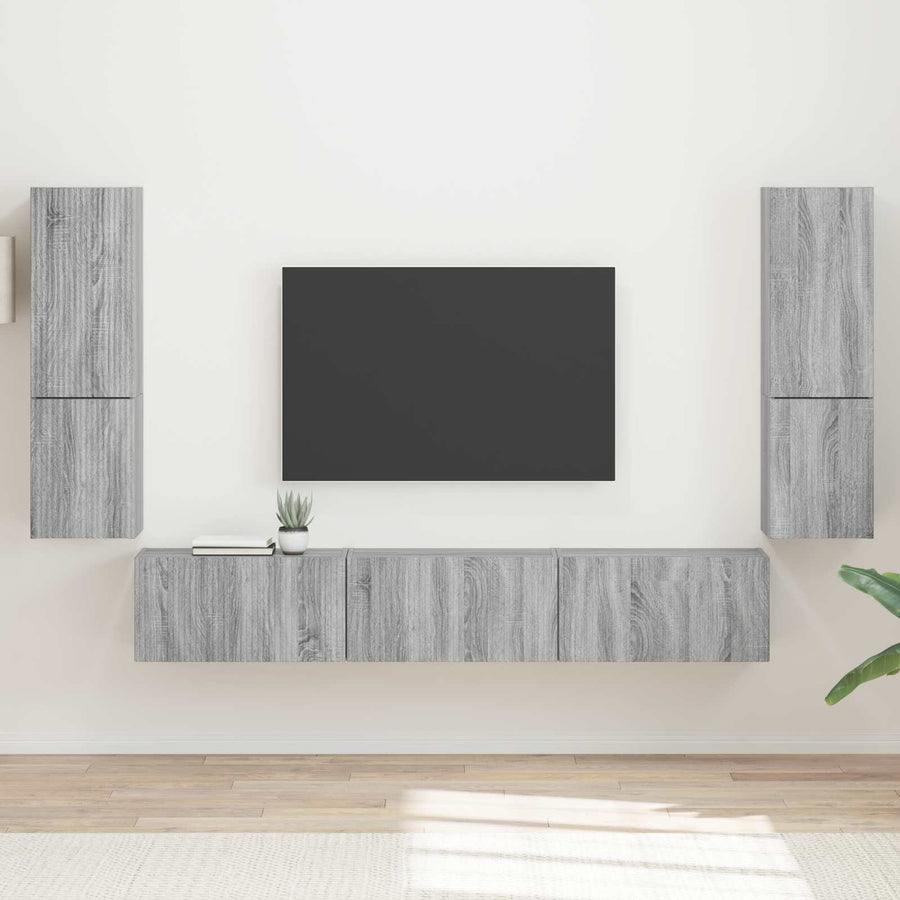 Tv-Meubelset Wandgemonteerd 4 Pcs Bewerkt Hout Grijs sonoma