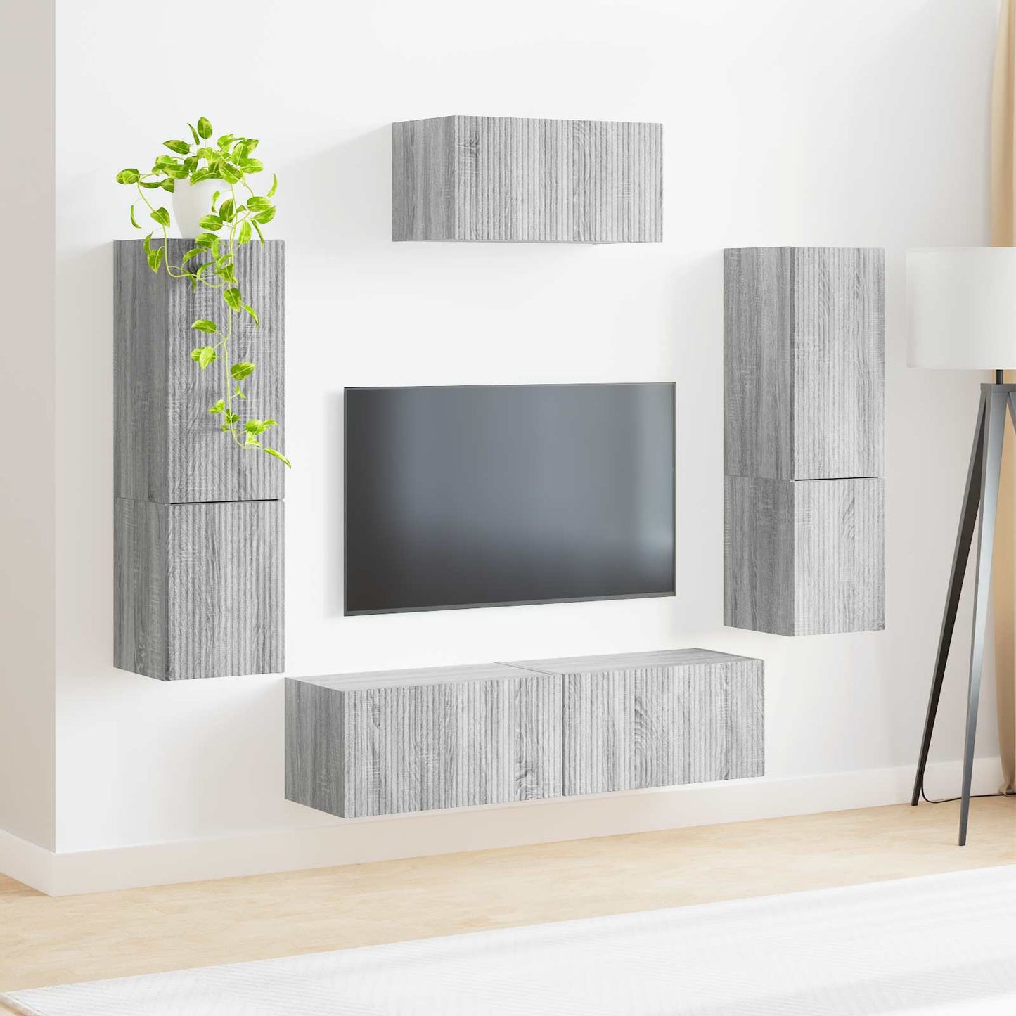 Tv-Meubelset Wandgemonteerd 4 Pcs Bewerkt Hout Grijs sonoma
