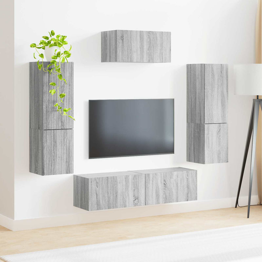 Tv-Meubelset Wandgemonteerd 4 Pcs Bewerkt Hout Grijs sonoma