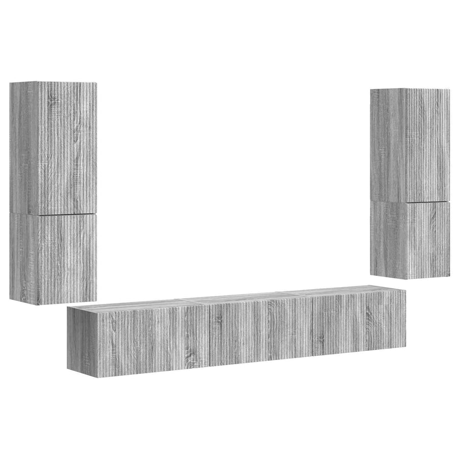 Tv-Meubelset Wandgemonteerd 4 Pcs Bewerkt Hout Grijs sonoma
