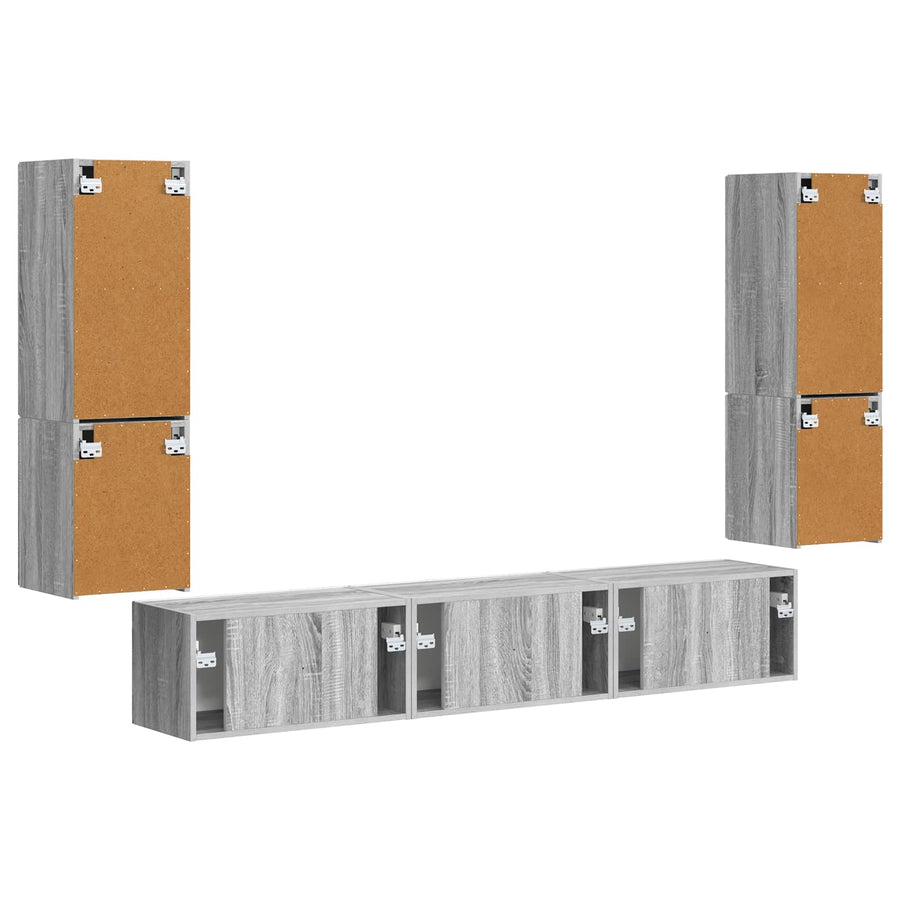 Tv-Meubelset Wandgemonteerd 4 Pcs Bewerkt Hout Grijs sonoma