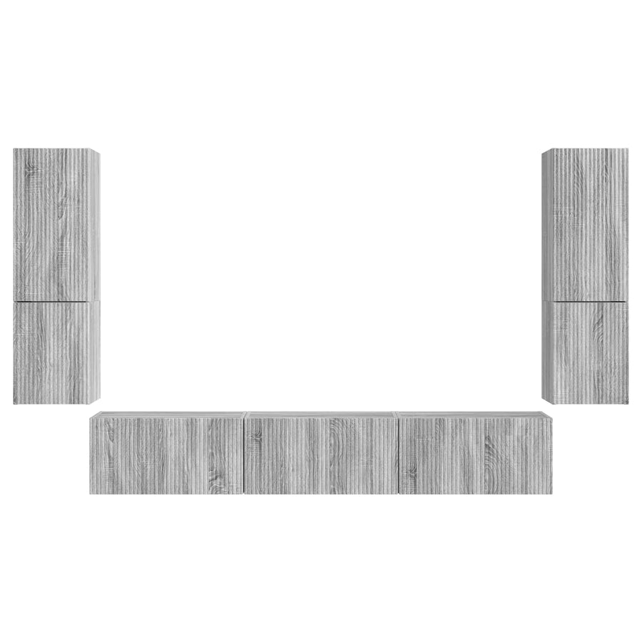Tv-Meubelset Wandgemonteerd 4 Pcs Bewerkt Hout Grijs sonoma