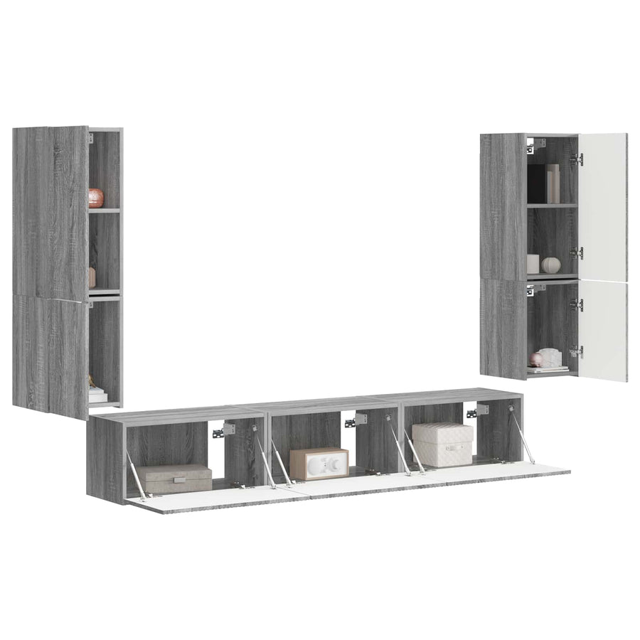 Tv-Meubelset Wandgemonteerd 4 Pcs Bewerkt Hout Grijs sonoma