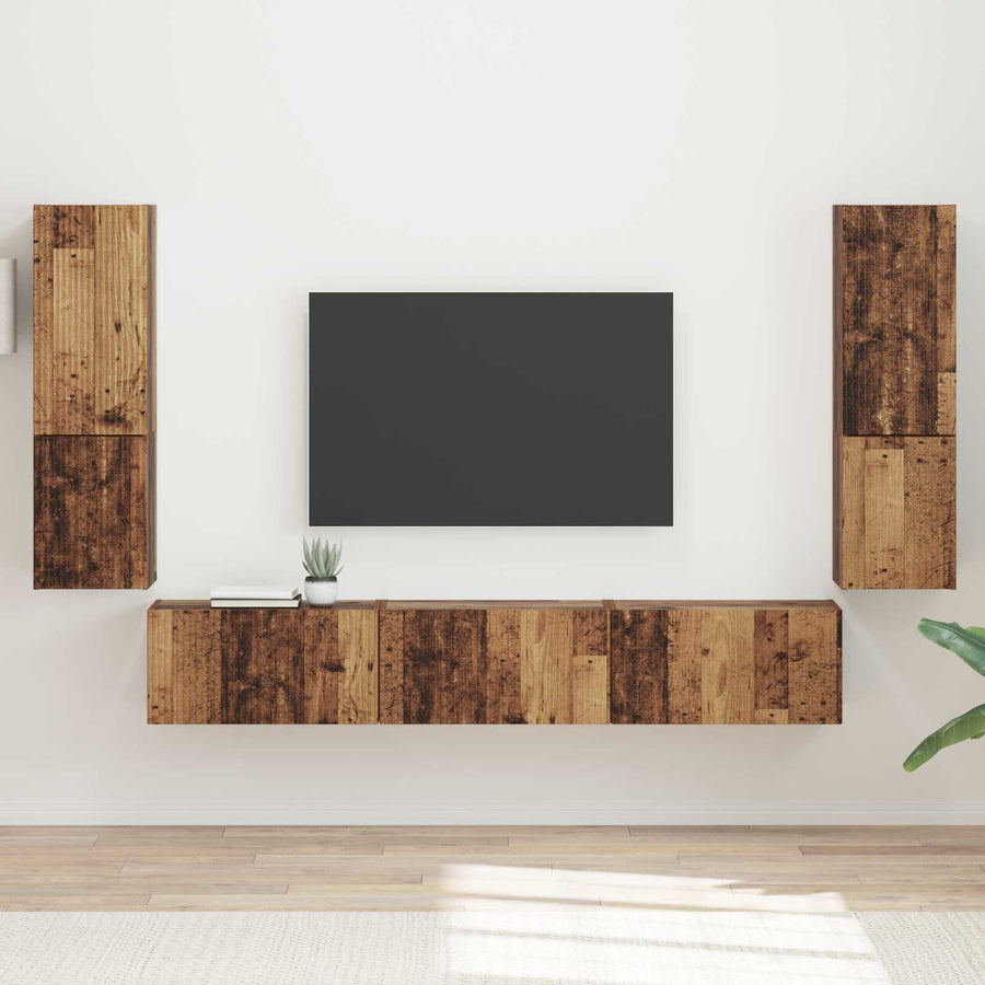 Tv-Meubelset Wandgemonteerd 4 Pcs Oudhout Bewerkt Hout Oud hout
