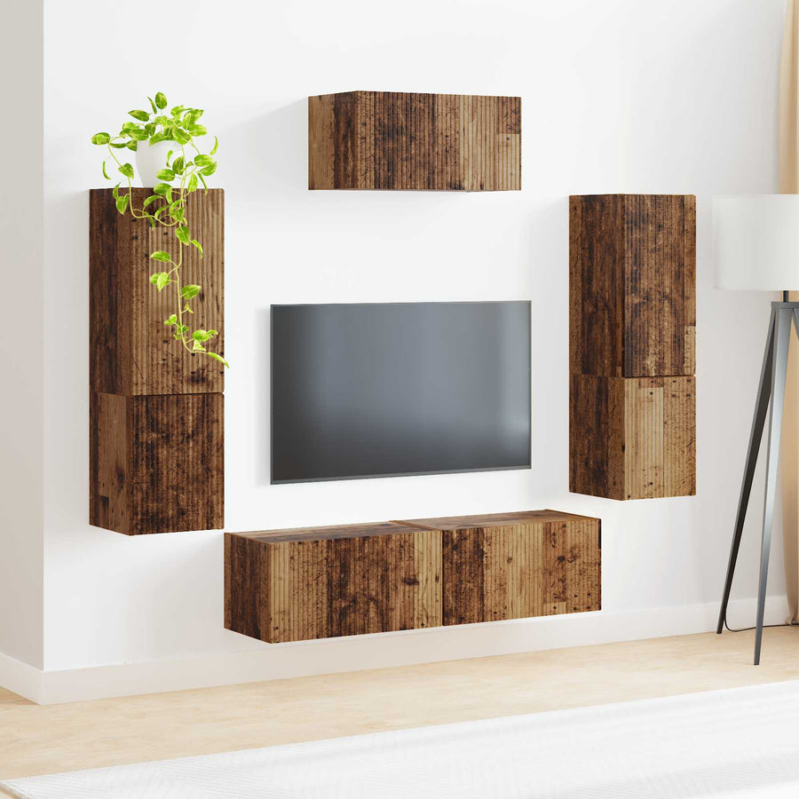 Tv-Meubelset Wandgemonteerd 4 Pcs Oudhout Bewerkt Hout Oud hout