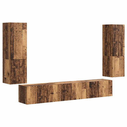 Tv-Meubelset Wandgemonteerd 4 Pcs Oudhout Bewerkt Hout Oud hout