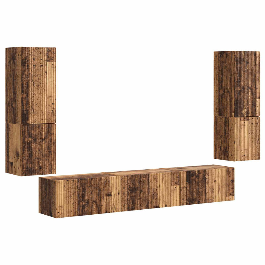 Tv-Meubelset Wandgemonteerd 4 Pcs Oudhout Bewerkt Hout Oud hout