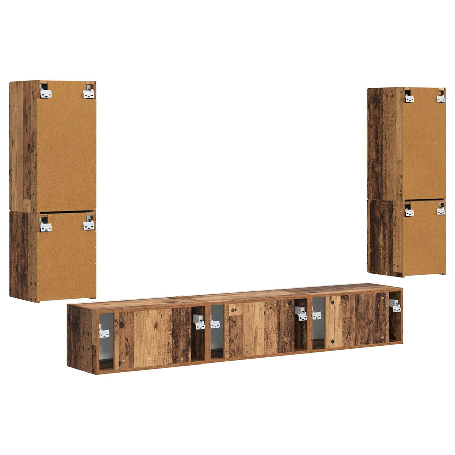 Tv-Meubelset Wandgemonteerd 4 Pcs Oudhout Bewerkt Hout Oud hout