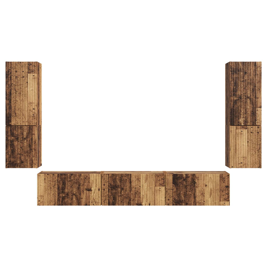 Tv-Meubelset Wandgemonteerd 4 Pcs Oudhout Bewerkt Hout Oud hout