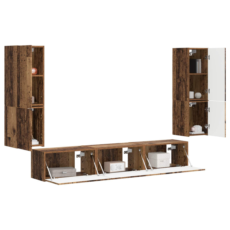 Tv-Meubelset Wandgemonteerd 4 Pcs Oudhout Bewerkt Hout Oud hout