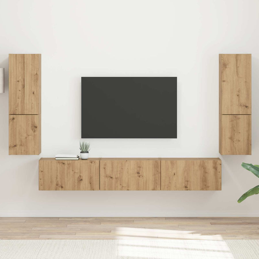 Tv-Meubelset Wandgemonteerd 4 Pcs Artisan Eiken Bewerkt Hout artisanaal eikenkleurig