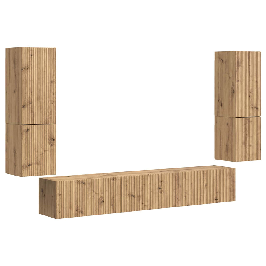 Tv-Meubelset Wandgemonteerd 4 Pcs Artisan Eiken Bewerkt Hout artisanaal eikenkleurig