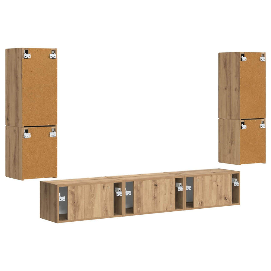 Tv-Meubelset Wandgemonteerd 4 Pcs Artisan Eiken Bewerkt Hout artisanaal eikenkleurig