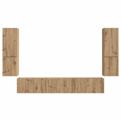 Tv-Meubelset Wandgemonteerd 4 Pcs Artisan Eiken Bewerkt Hout artisanaal eikenkleurig