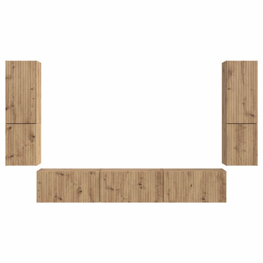Tv-Meubelset Wandgemonteerd 4 Pcs Artisan Eiken Bewerkt Hout artisanaal eikenkleurig