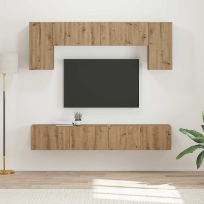 Tv-Meubelset Wandgemonteerd 5 Pcs Bewerkt Hout Wit