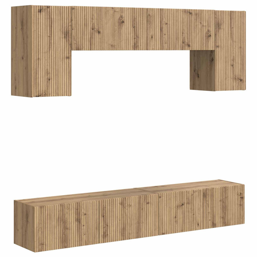 Tv-Meubelset Wandgemonteerd 5 Pcs Bewerkt Hout Zwart
