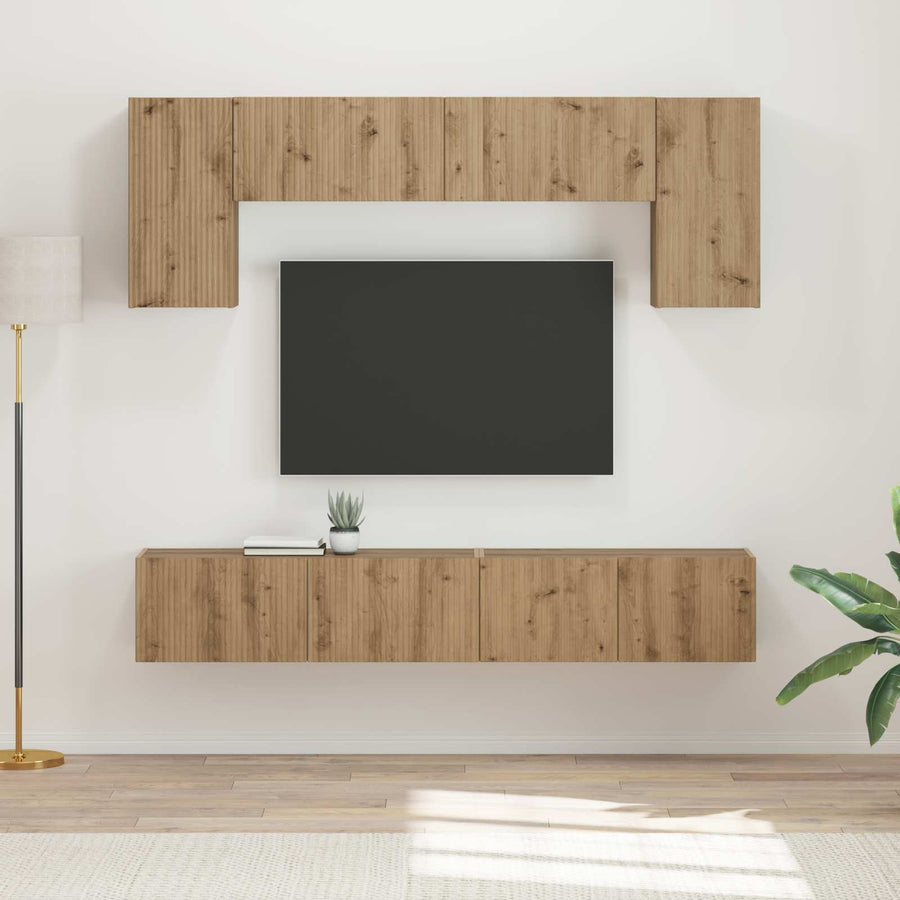 Tv-Meubelset Wandgemonteerd 5 Pcs Bewerkt Hout Grijs sonoma
