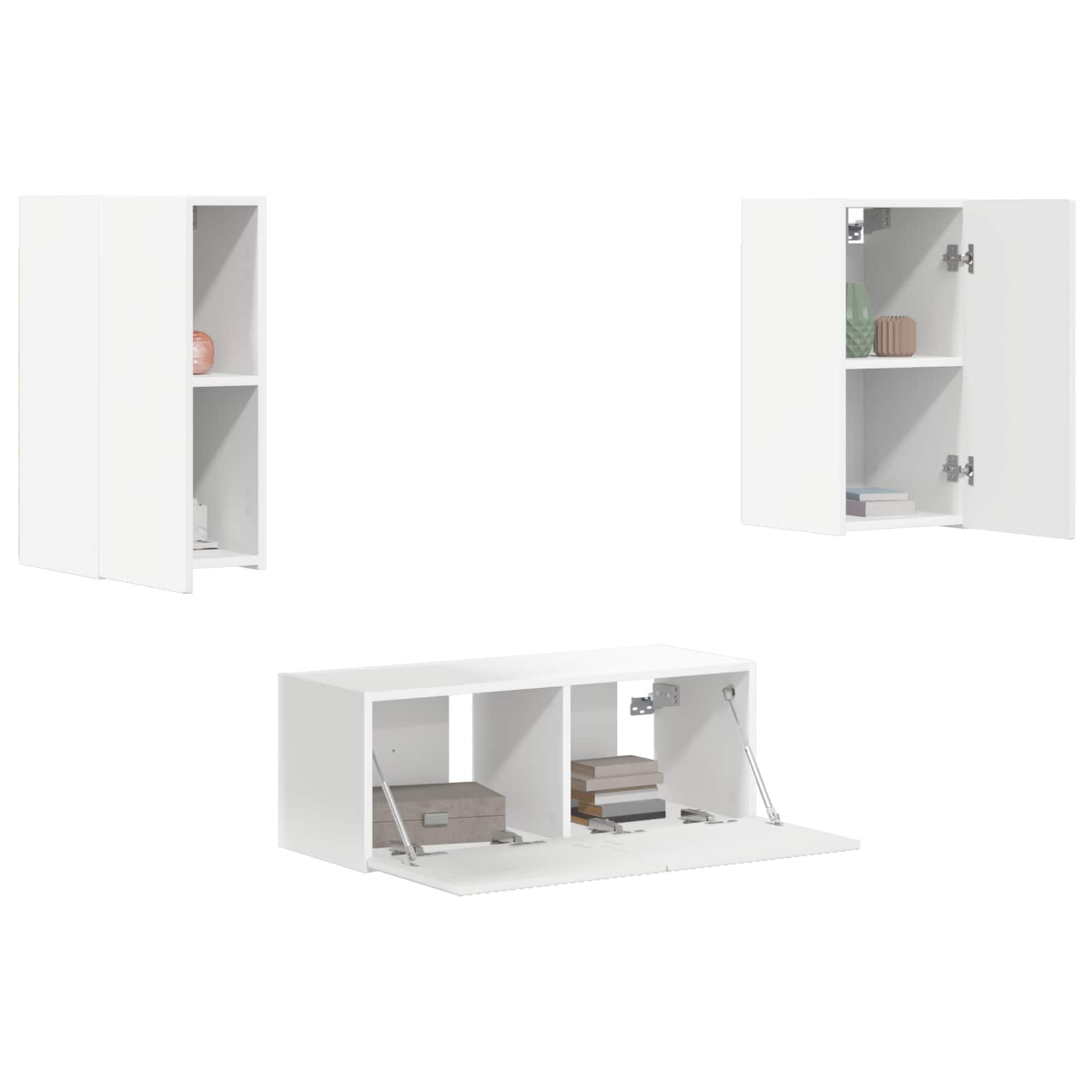 Tv-Meubelset Wandgemonteerd 6 Pcs Bewerkt Hout Wit