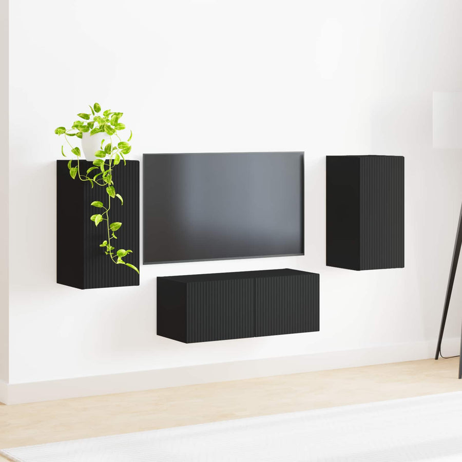 Tv-meubelset 6 st Zwart Bewerkt hout
