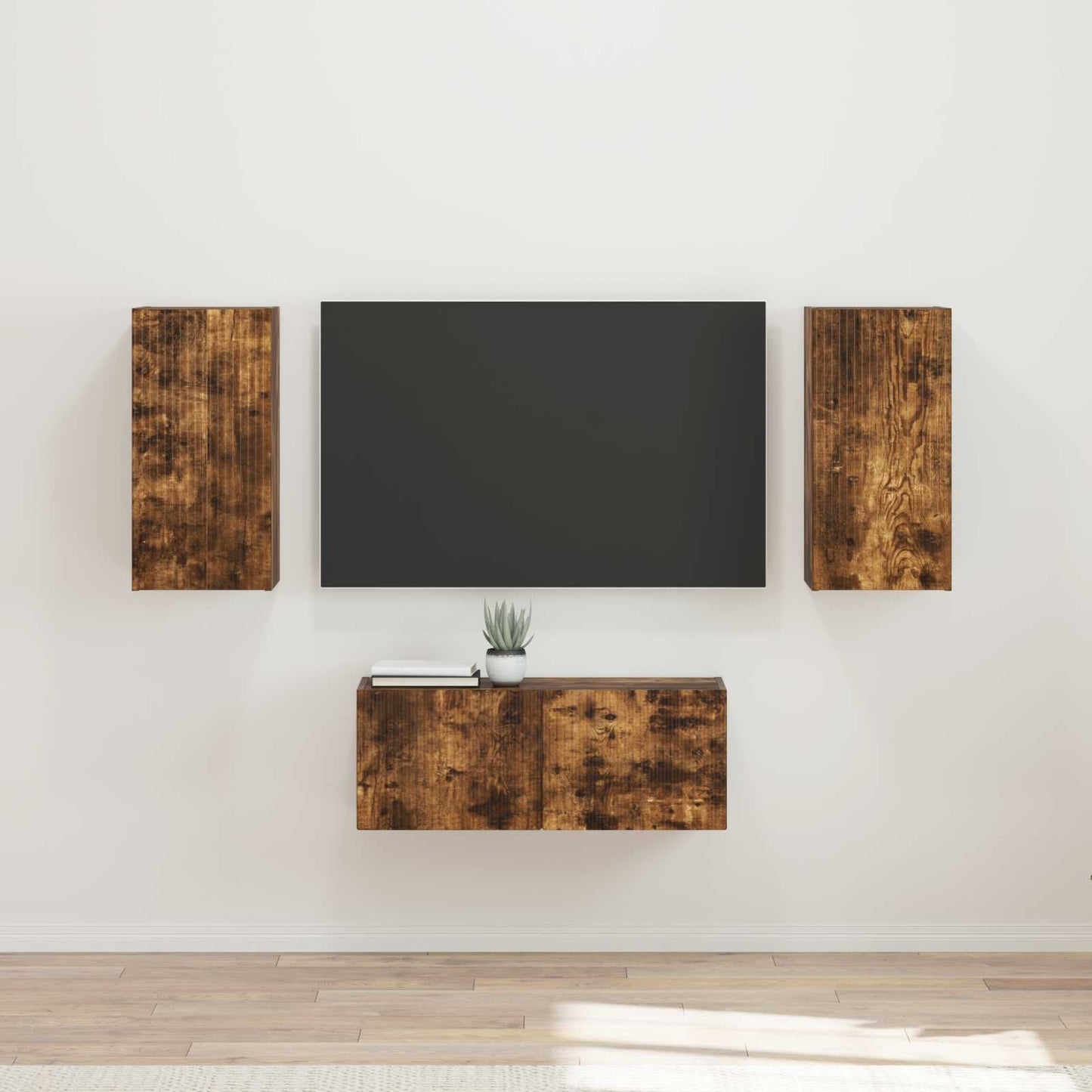 Tv-Meubelset Wandgemonteerd 6 Pcs Bewerkt Hout Gerookt eiken