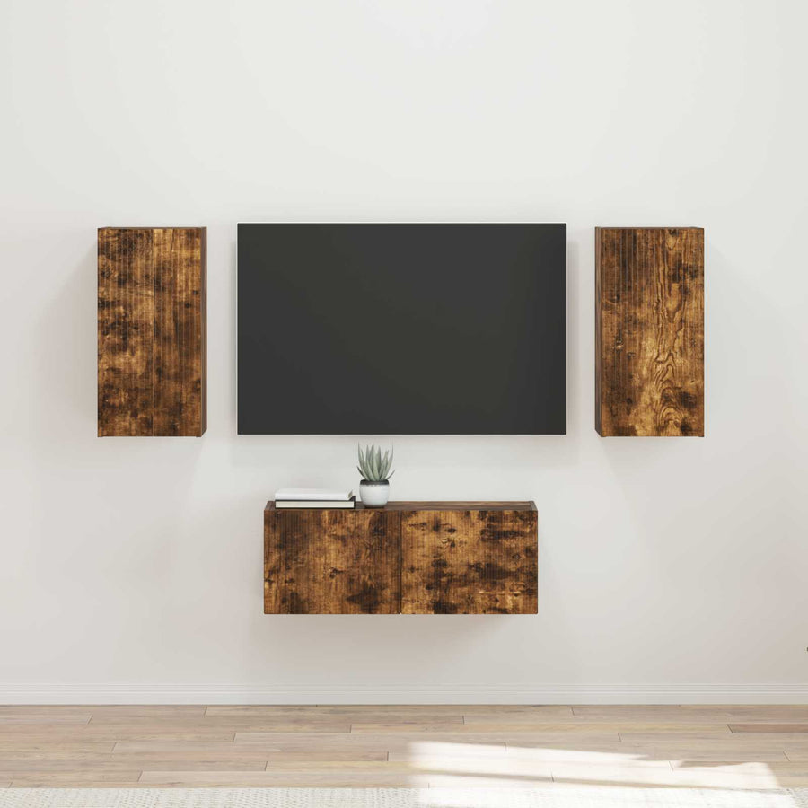 Tv-Meubelset Wandgemonteerd 6 Pcs Bewerkt Hout Gerookt eiken