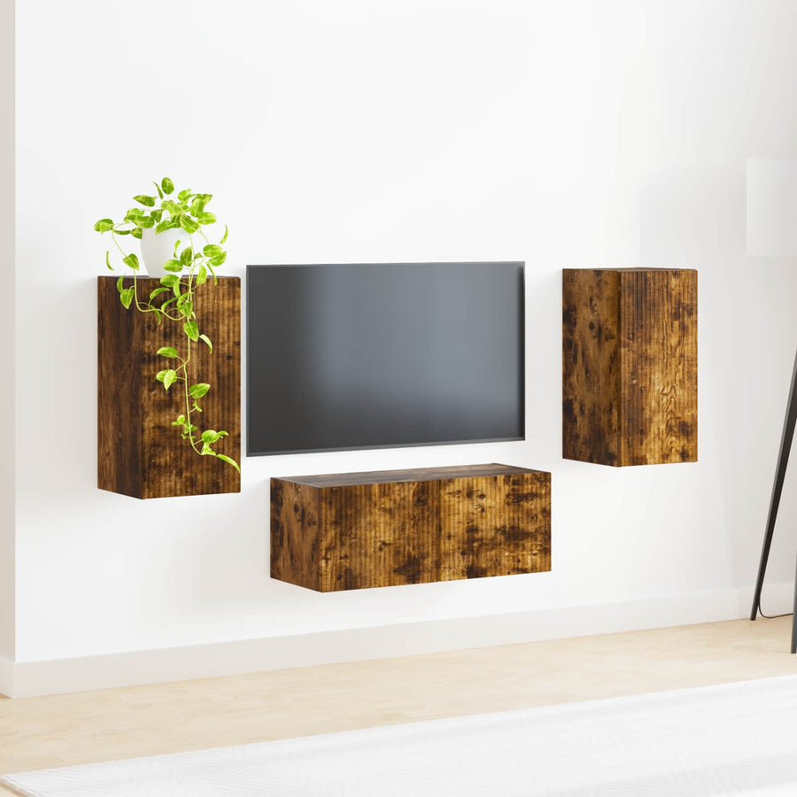 Tv-Meubelset Wandgemonteerd 6 Pcs Bewerkt Hout Gerookt eiken