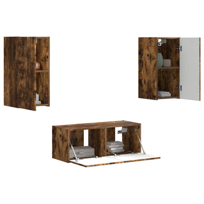 Tv-Meubelset Wandgemonteerd 6 Pcs Bewerkt Hout Gerookt eiken