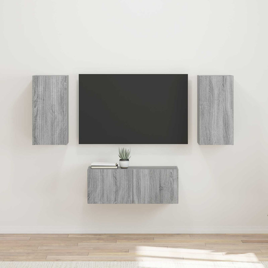 Tv-Meubelset Wandgemonteerd 6 Pcs Bewerkt Hout Grijs sonoma