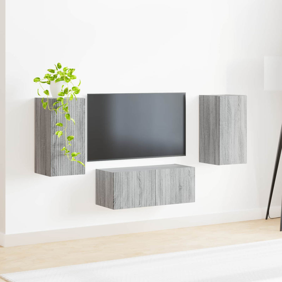 Tv-Meubelset Wandgemonteerd 6 Pcs Bewerkt Hout Grijs sonoma