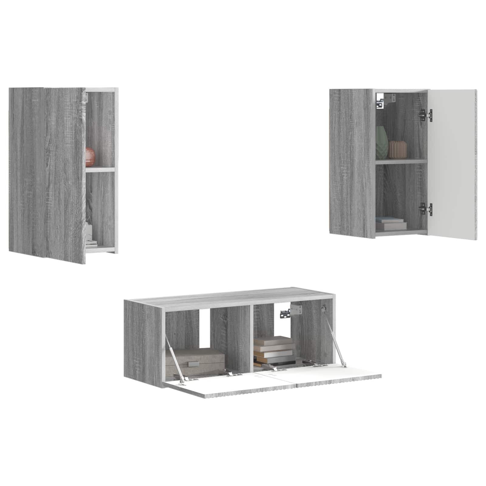 Tv-Meubelset Wandgemonteerd 6 Pcs Bewerkt Hout Grijs sonoma