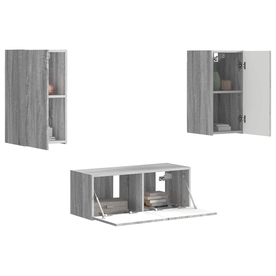 Tv-Meubelset Wandgemonteerd 6 Pcs Bewerkt Hout Grijs sonoma