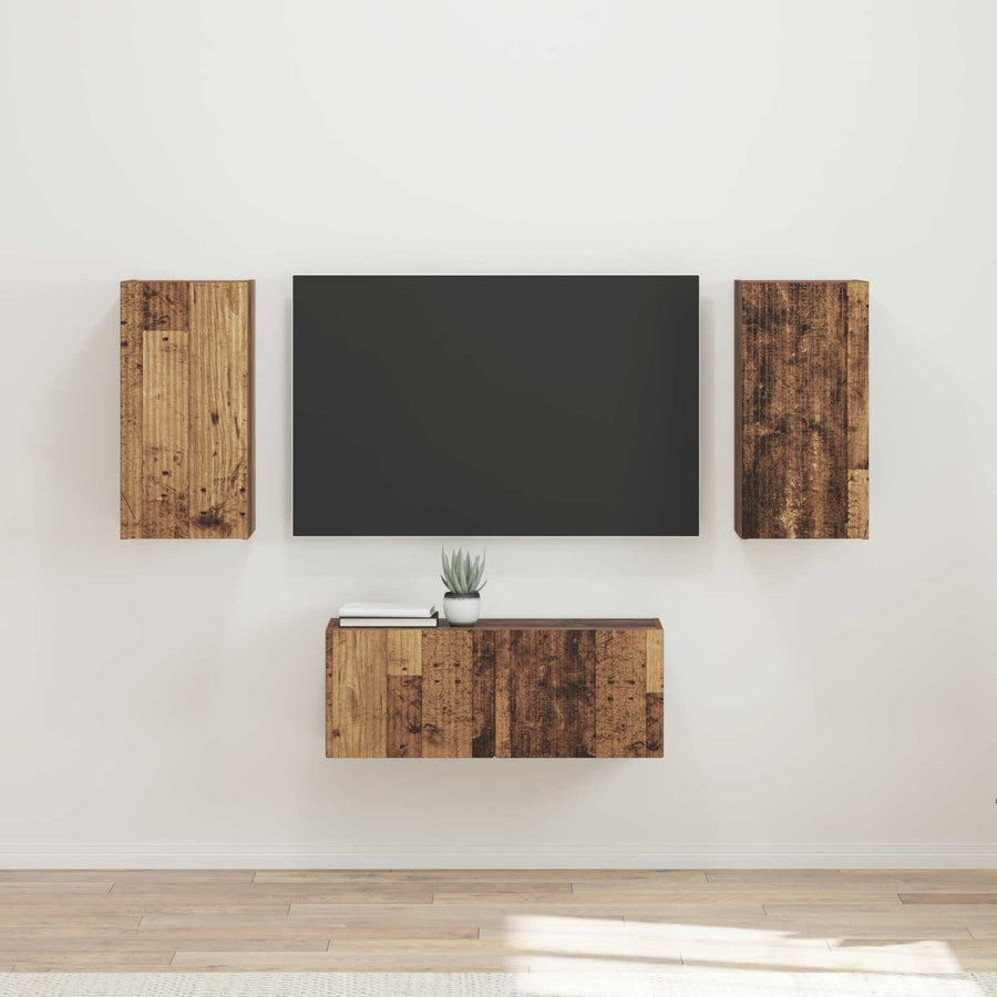Tv-Meubelset Wandgemonteerd 6 Pcs Oudhout Bewerkt Hout Oud hout