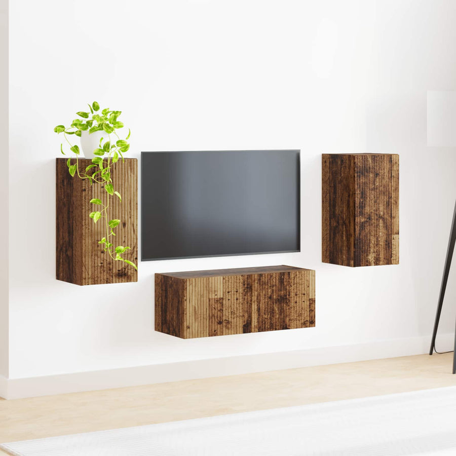 Tv-Meubelset Wandgemonteerd 6 Pcs Oudhout Bewerkt Hout Oud hout