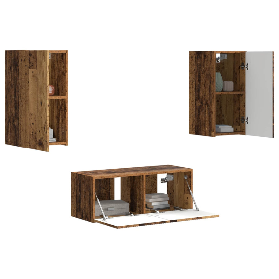Tv-Meubelset Wandgemonteerd 6 Pcs Oudhout Bewerkt Hout Oud hout