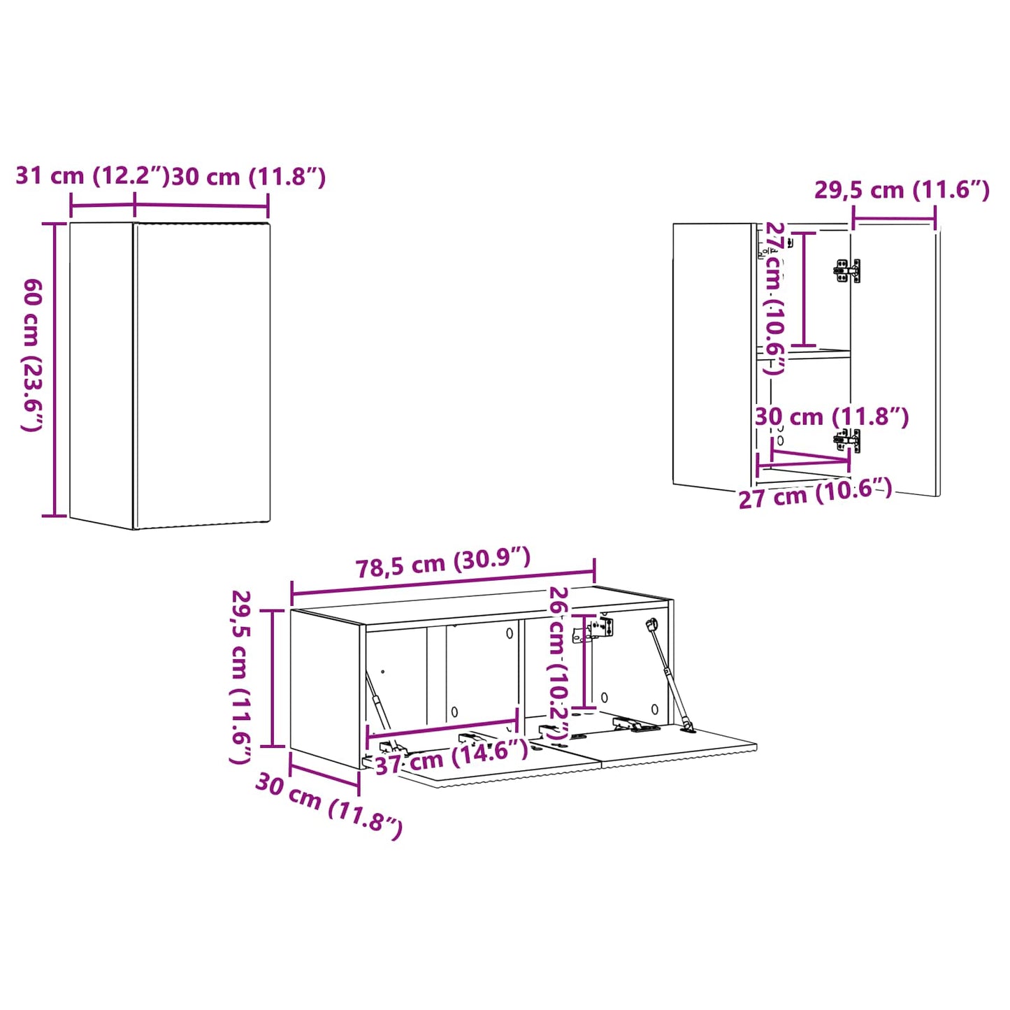 Tv-meubelset 6 st Artisan Eiken Bewerkt hout