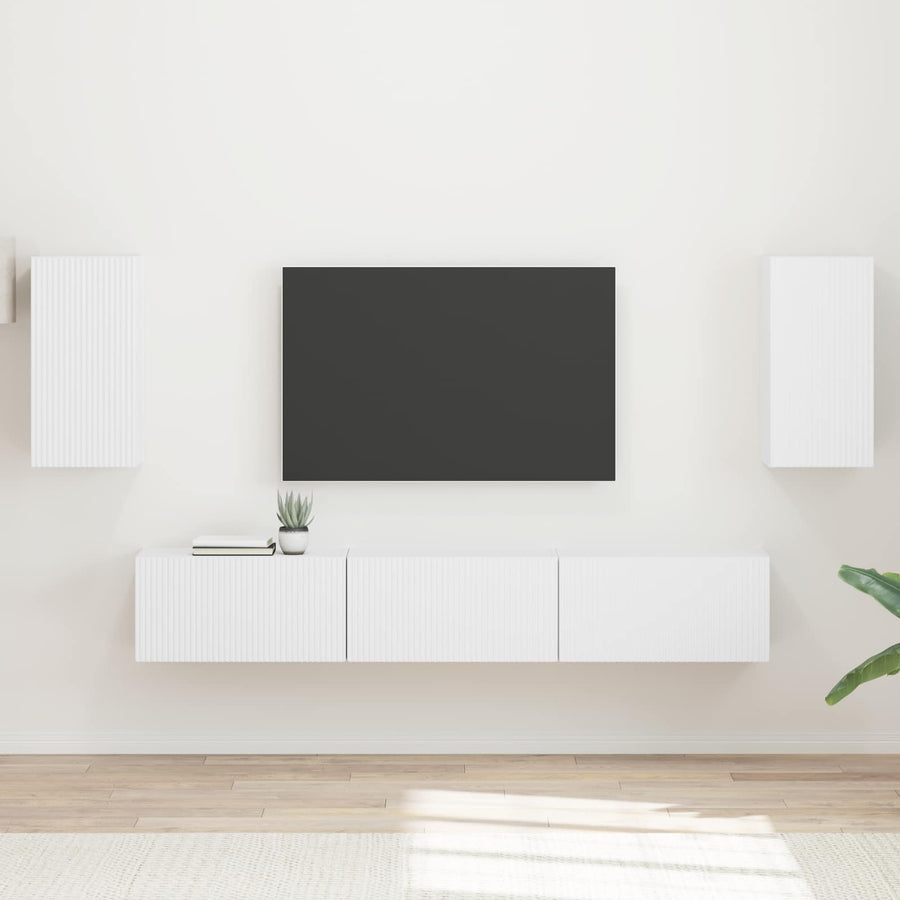 Tv-Meubelset Wandgemonteerd 3 Pcs Wit Bewerkt Hout