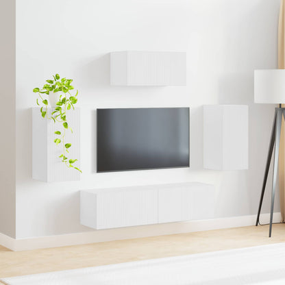 Tv-Meubelset Wandgemonteerd 3 Pcs Wit Bewerkt Hout