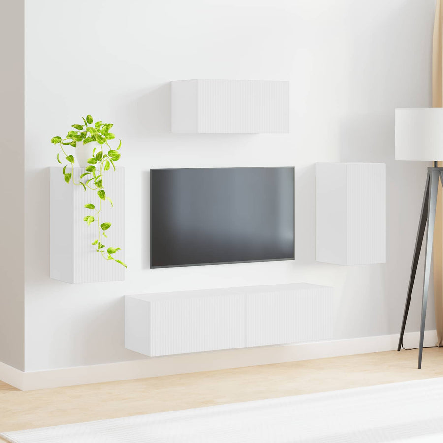 Tv-Meubelset Wandgemonteerd 3 Pcs Wit Bewerkt Hout