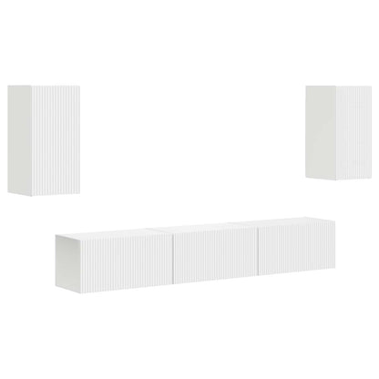 Tv-Meubelset Wandgemonteerd 3 Pcs Wit Bewerkt Hout