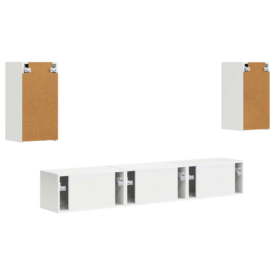 Tv-Meubelset Wandgemonteerd 3 Pcs Wit Bewerkt Hout