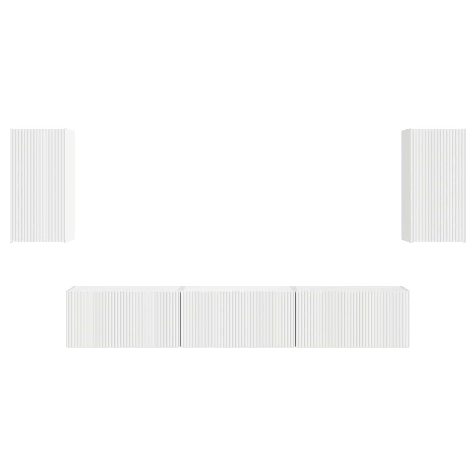 Tv-Meubelset Wandgemonteerd 3 Pcs Wit Bewerkt Hout