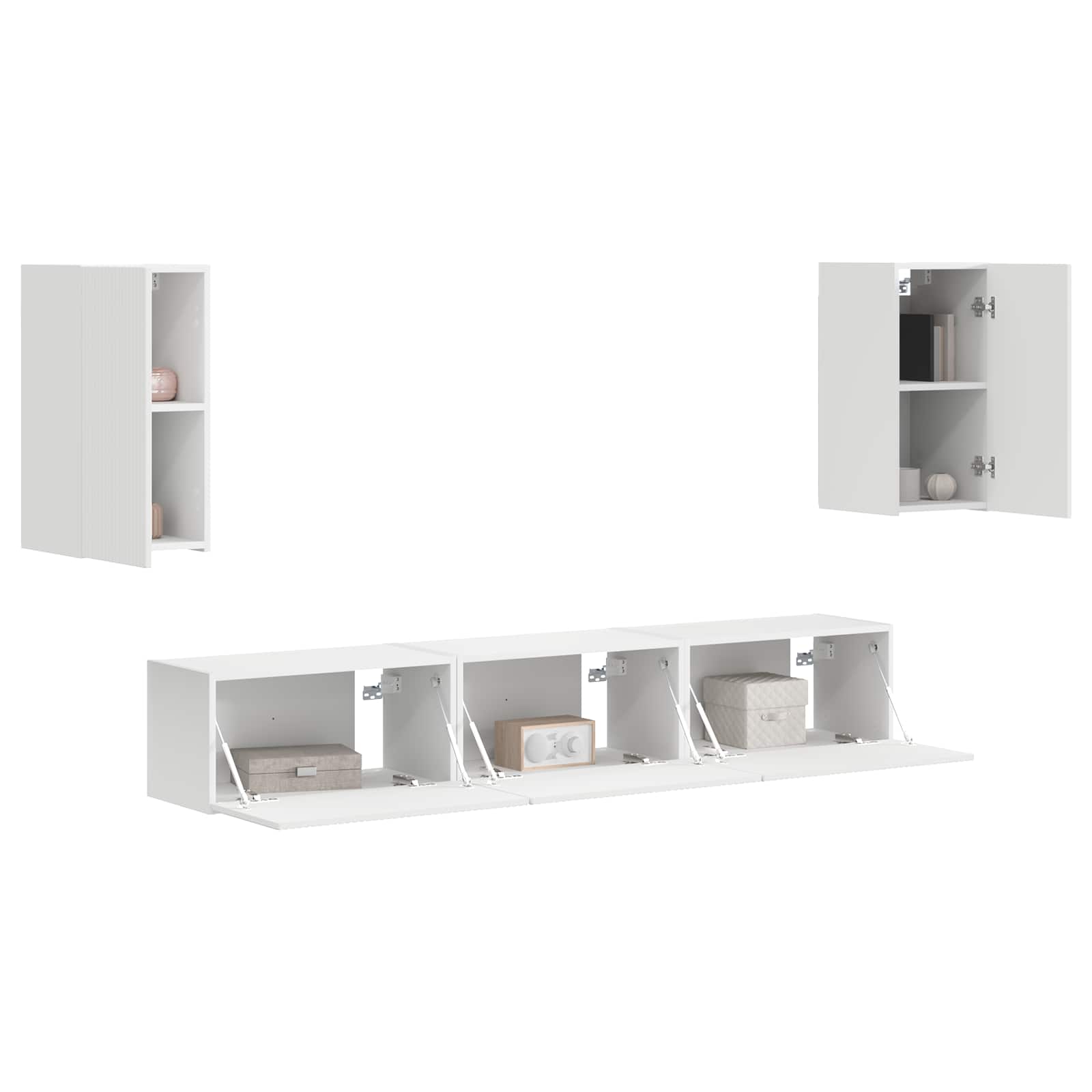 Tv-Meubelset Wandgemonteerd 3 Pcs Wit Bewerkt Hout