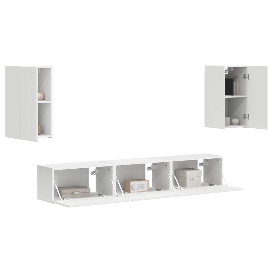 Tv-Meubelset Wandgemonteerd 3 Pcs Wit Bewerkt Hout
