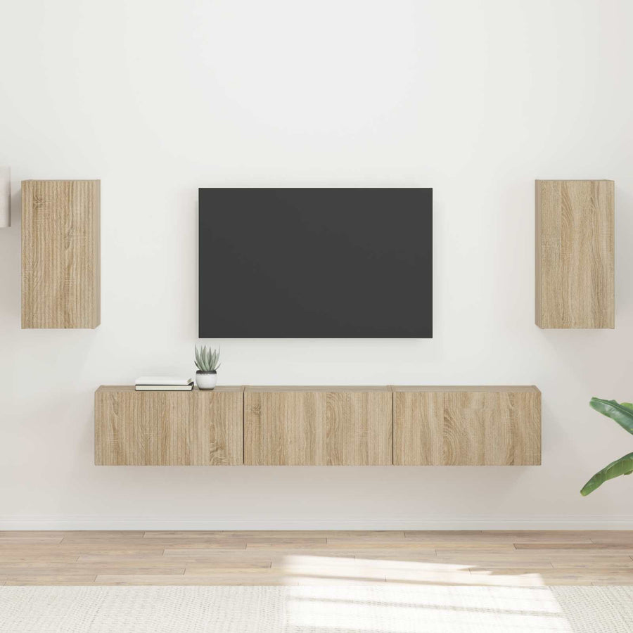 Tv-Meubelset Wandgemonteerd 3 Pcs Sonoma Eiken Bewerkt Hout Goud