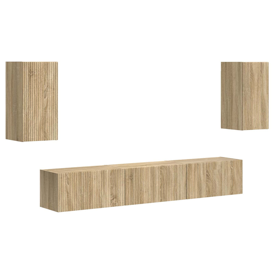 Tv-Meubelset Wandgemonteerd 3 Pcs Sonoma Eiken Bewerkt Hout Goud